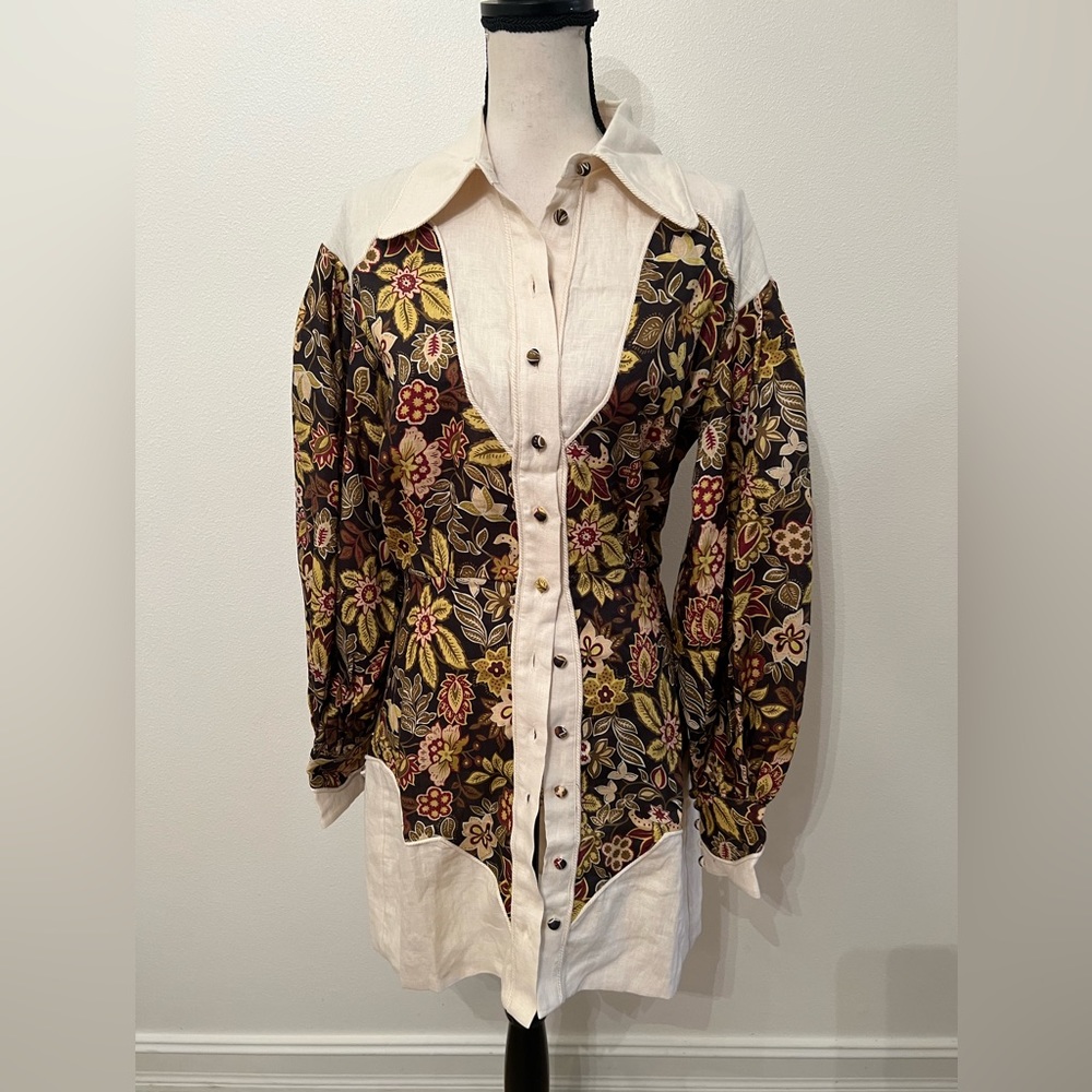 Alemais Floral Puff Sleeve Dress - Cream and Multicolor - Picture 5 of 9